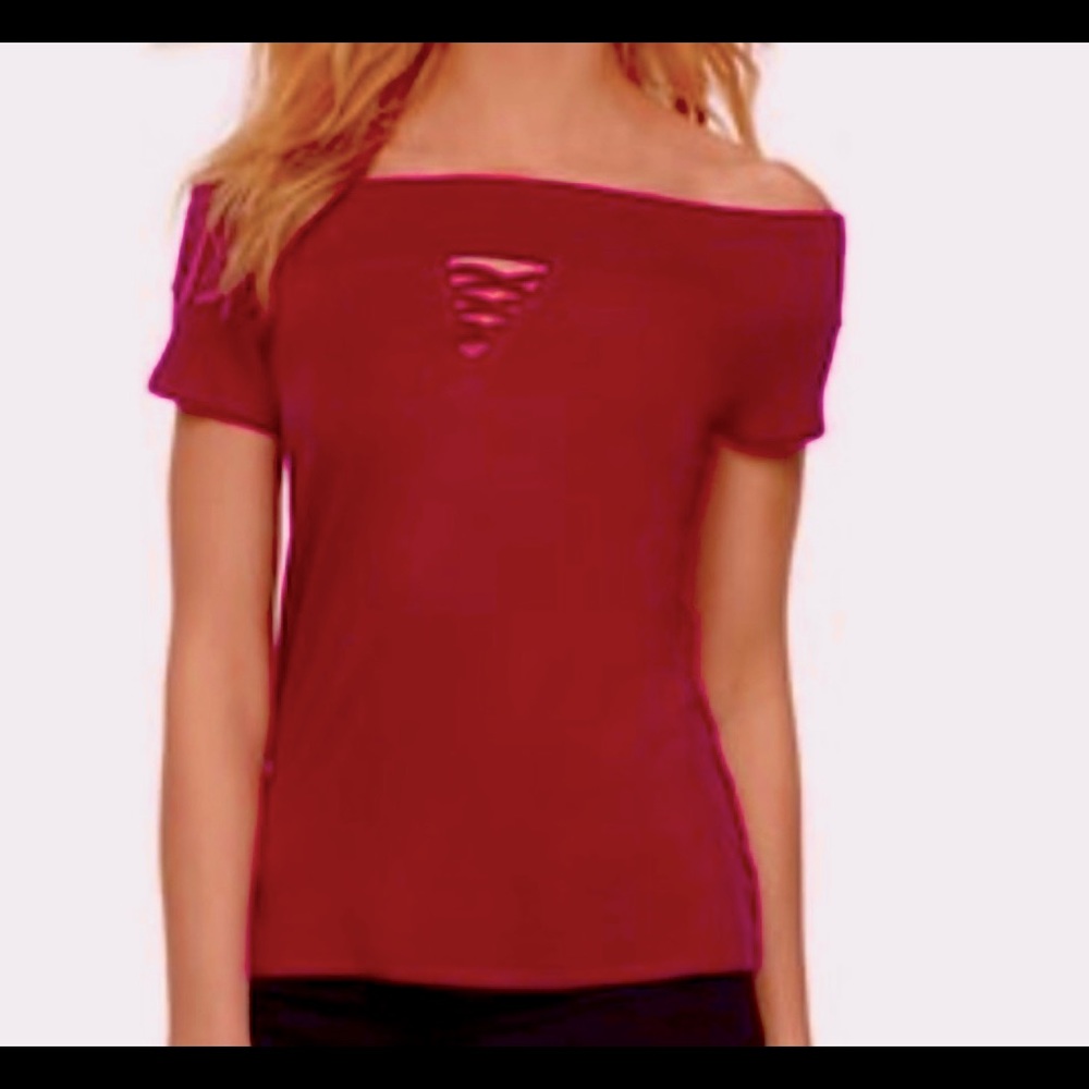 Rock & Republic off-the-shoulder, short sleeve, red, chic casual top